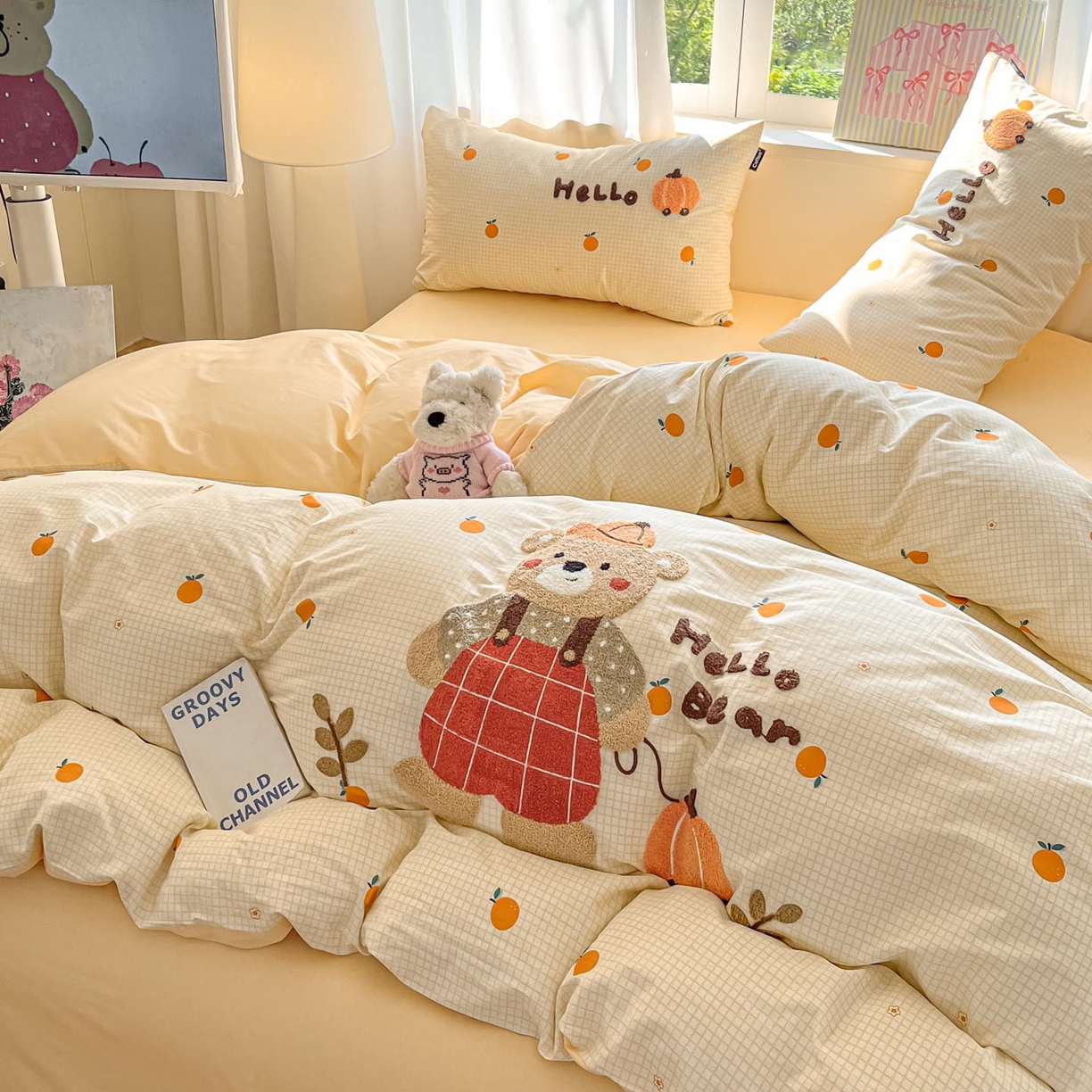 91家纺网 家纺一手货源 找家纺 涵宸家纺 2026新款全棉印花毛巾绣四件套 南瓜熊