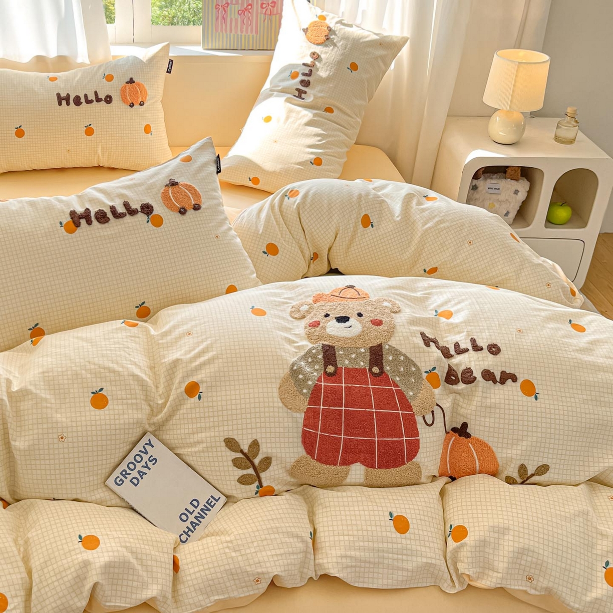 91家纺网 家纺一手货源 找家纺 涵宸家纺 2026新款全棉印花毛巾绣四件套 南瓜熊