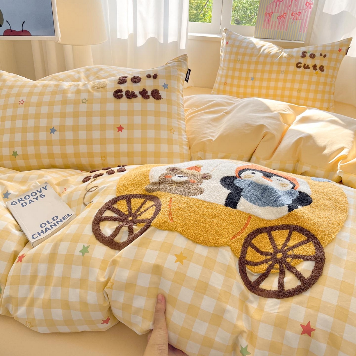 91家纺网 家纺一手货源 找家纺 涵宸家纺 2026新款全棉印花毛巾绣四件套 南瓜巡游