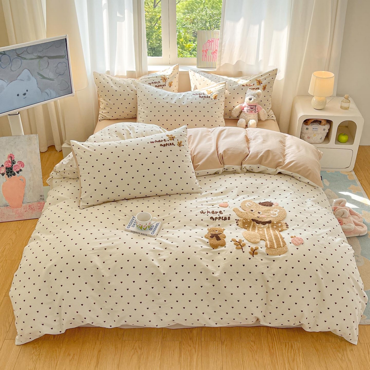 91家纺网 家纺一手货源 找家纺 涵宸家纺 2026新款全棉印花毛巾绣四件套 暖心小象