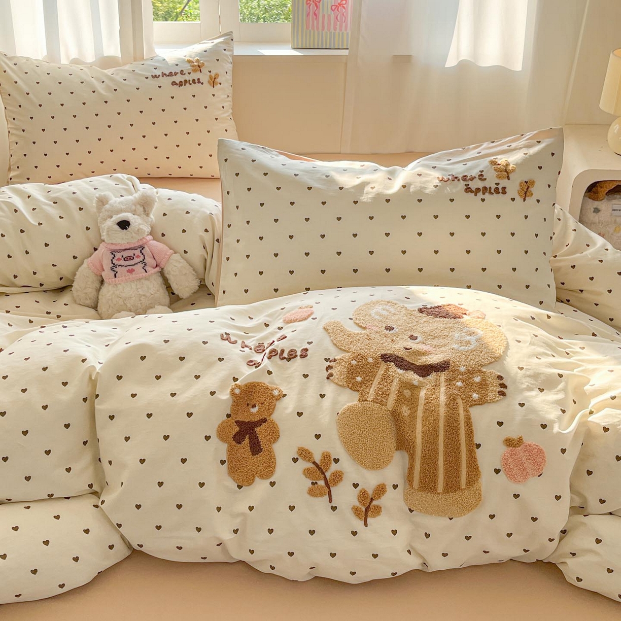 91家纺网 家纺一手货源 找家纺 涵宸家纺 2026新款全棉印花毛巾绣四件套 暖心小象