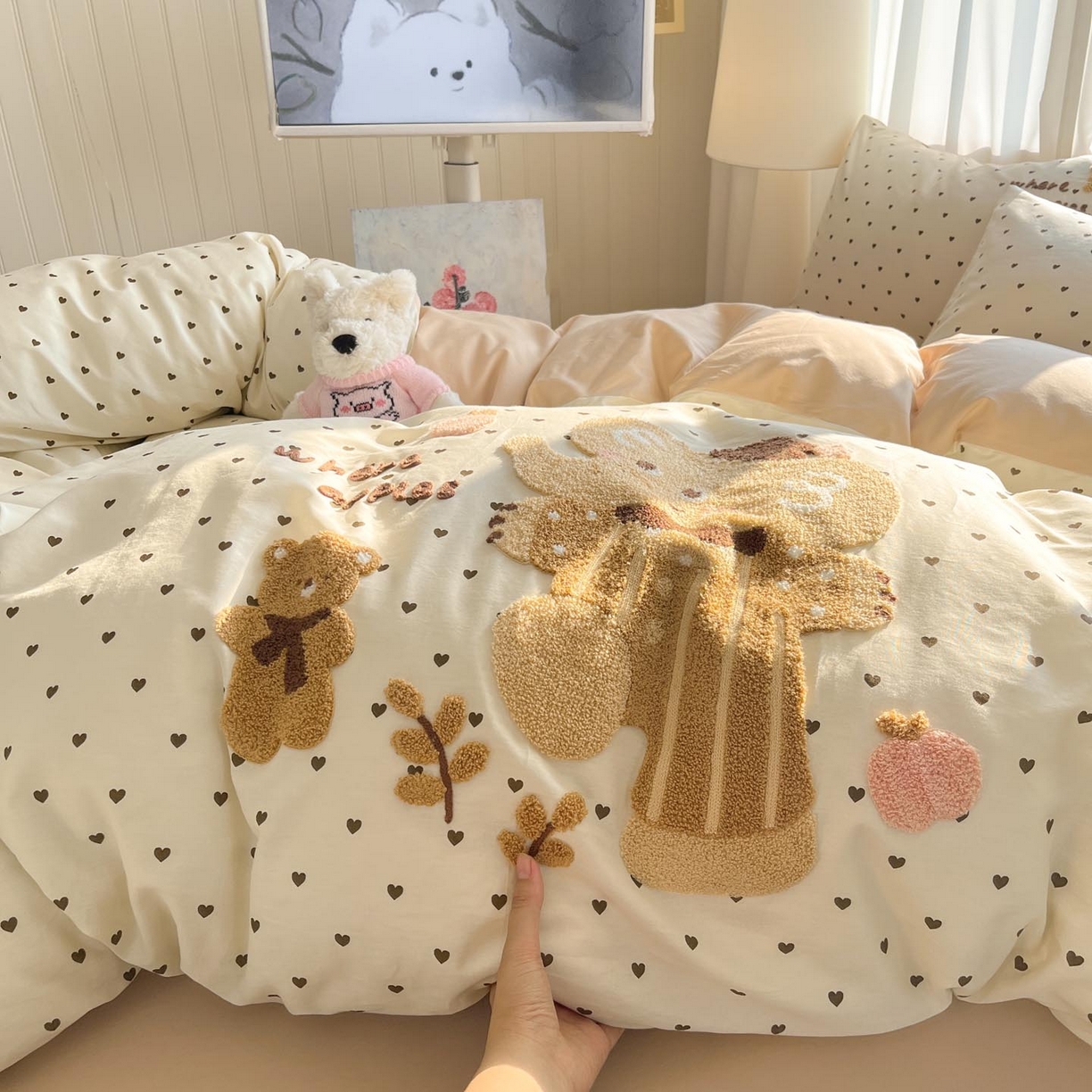 91家纺网 家纺一手货源 找家纺 涵宸家纺 2026新款全棉印花毛巾绣四件套 暖心小象