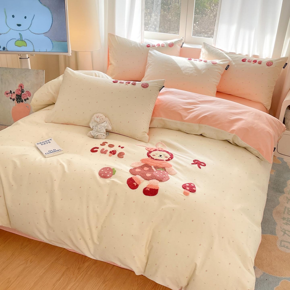 91家纺网 家纺一手货源 找家纺 涵宸家纺 2026新款全棉印花毛巾绣四件套 甜心兔