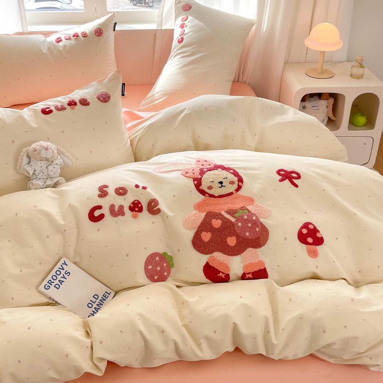 91家纺网 家纺一手货源 找家纺 涵宸家纺 2026新款全棉印花毛巾绣四件套 甜心兔