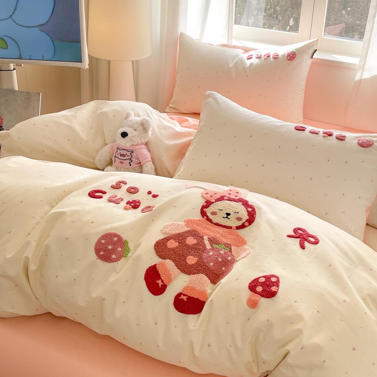 91家纺网 家纺一手货源 找家纺 涵宸家纺 2026新款全棉印花毛巾绣四件套 甜心兔