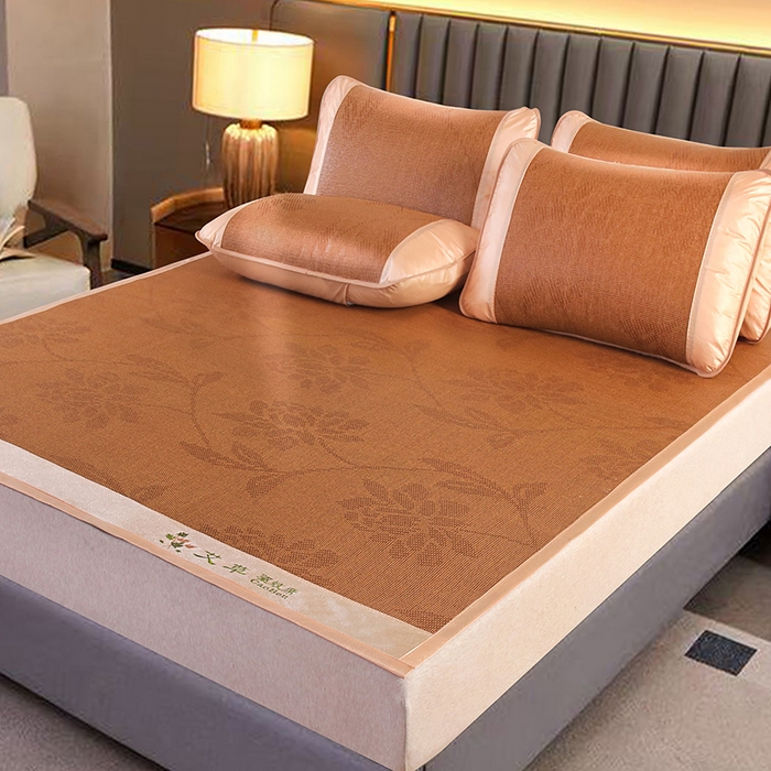 91家纺网 家纺一手货源 找家纺 步步高席业 2026新款艾草刺绣宽边凉席藤席 艾草水中花