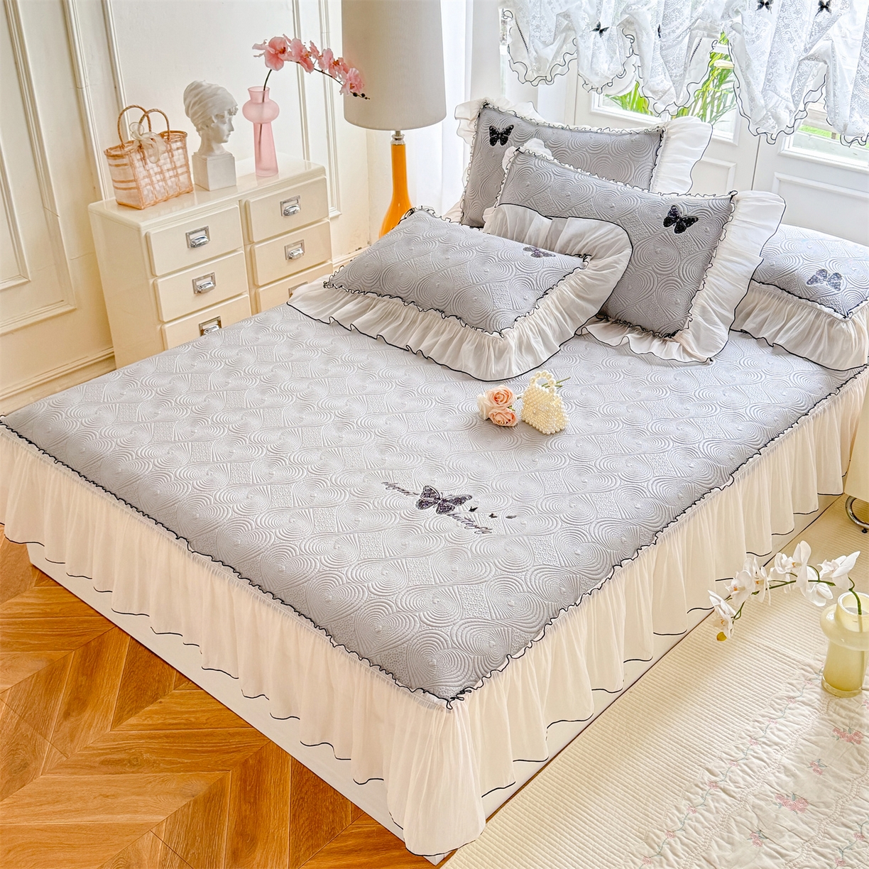 91家纺网 家纺一手货源 找家纺 （总）优贝家纺 2026新款-高克重PE聚乙中分子提花刺绣法式花边复合凉感软席