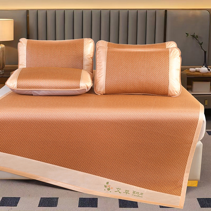 91家纺网 家纺一手货源 找家纺 步步高席业 2026新款艾草刺绣宽边凉席藤席 步步高