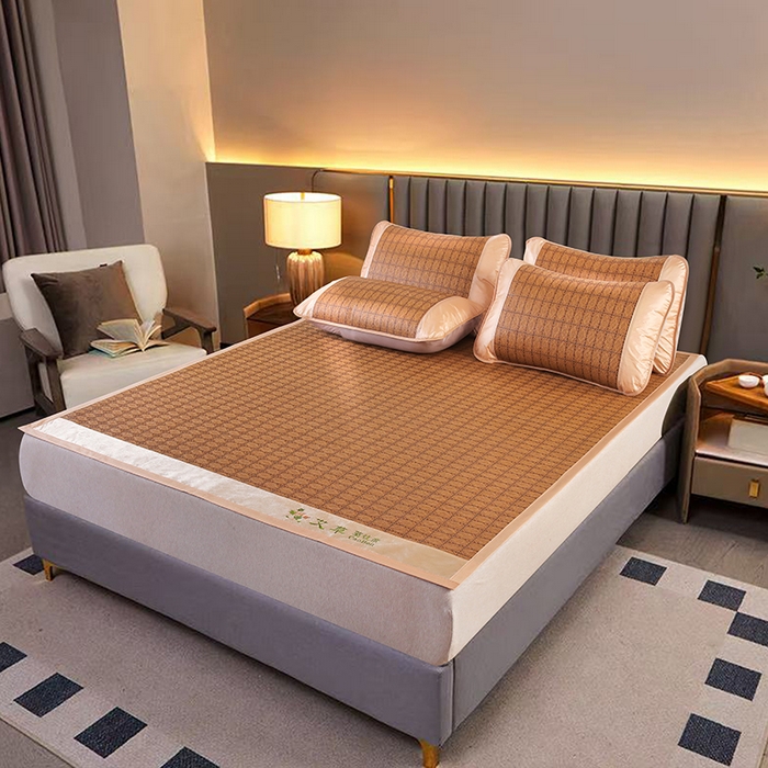 步步高席业 2026新款艾草刺绣宽边凉席藤席 罗马格