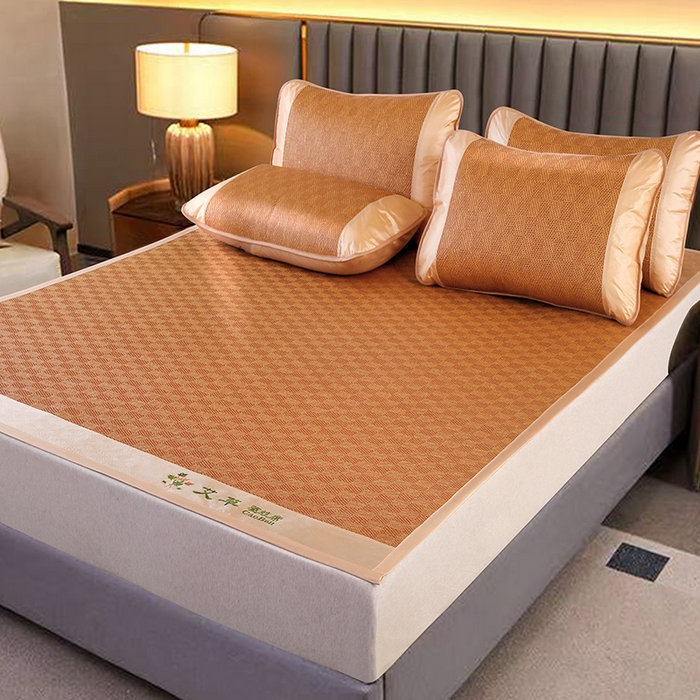 91家纺网 家纺一手货源 找家纺 步步高席业 2026新款艾草刺绣宽边凉席藤席 经典格