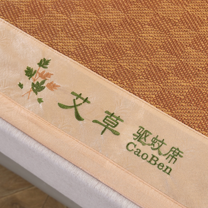 91家纺网 家纺一手货源 找家纺 步步高席业 2026新款艾草刺绣宽边凉席藤席 经典格