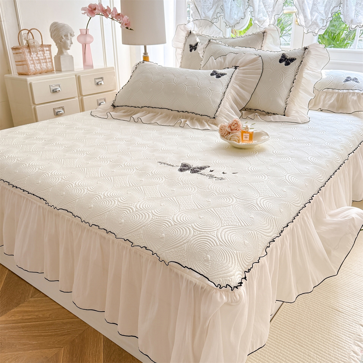 91家纺网 家纺一手货源 找家纺 （总）优贝家纺 2026新款-高克重PE聚乙中分子提花刺绣法式花边复合凉感软席