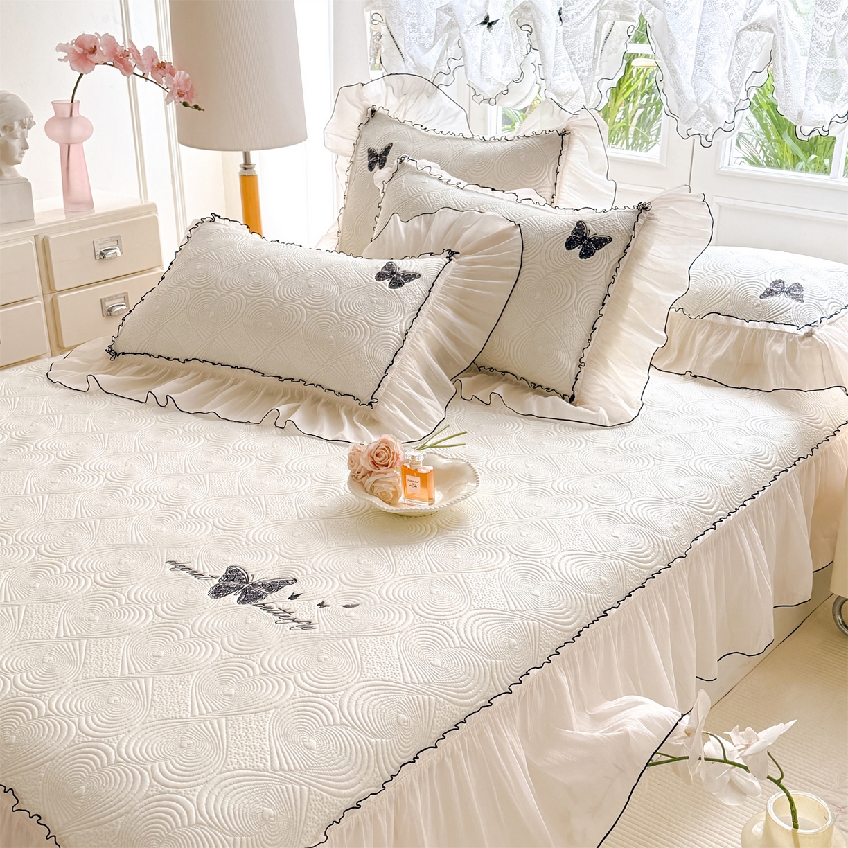 91家纺网 家纺一手货源 找家纺 （总）优贝家纺 2026新款-高克重PE聚乙中分子提花刺绣法式花边复合凉感软席