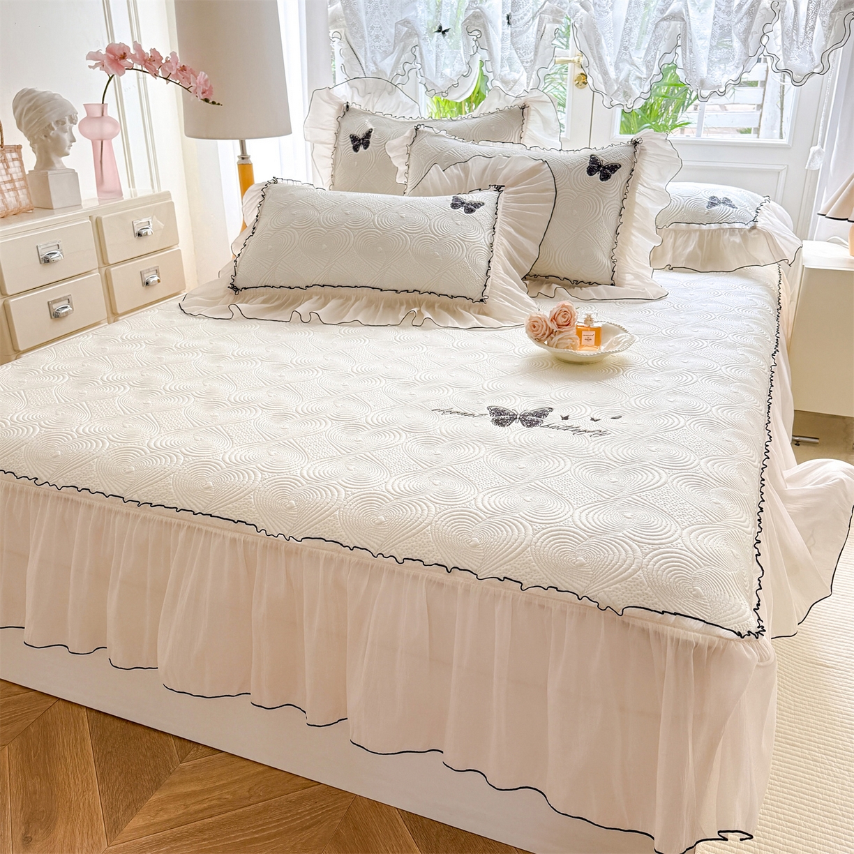 91家纺网 家纺一手货源 找家纺 （总）优贝家纺 2026新款-高克重PE聚乙中分子提花刺绣法式花边复合凉感软席