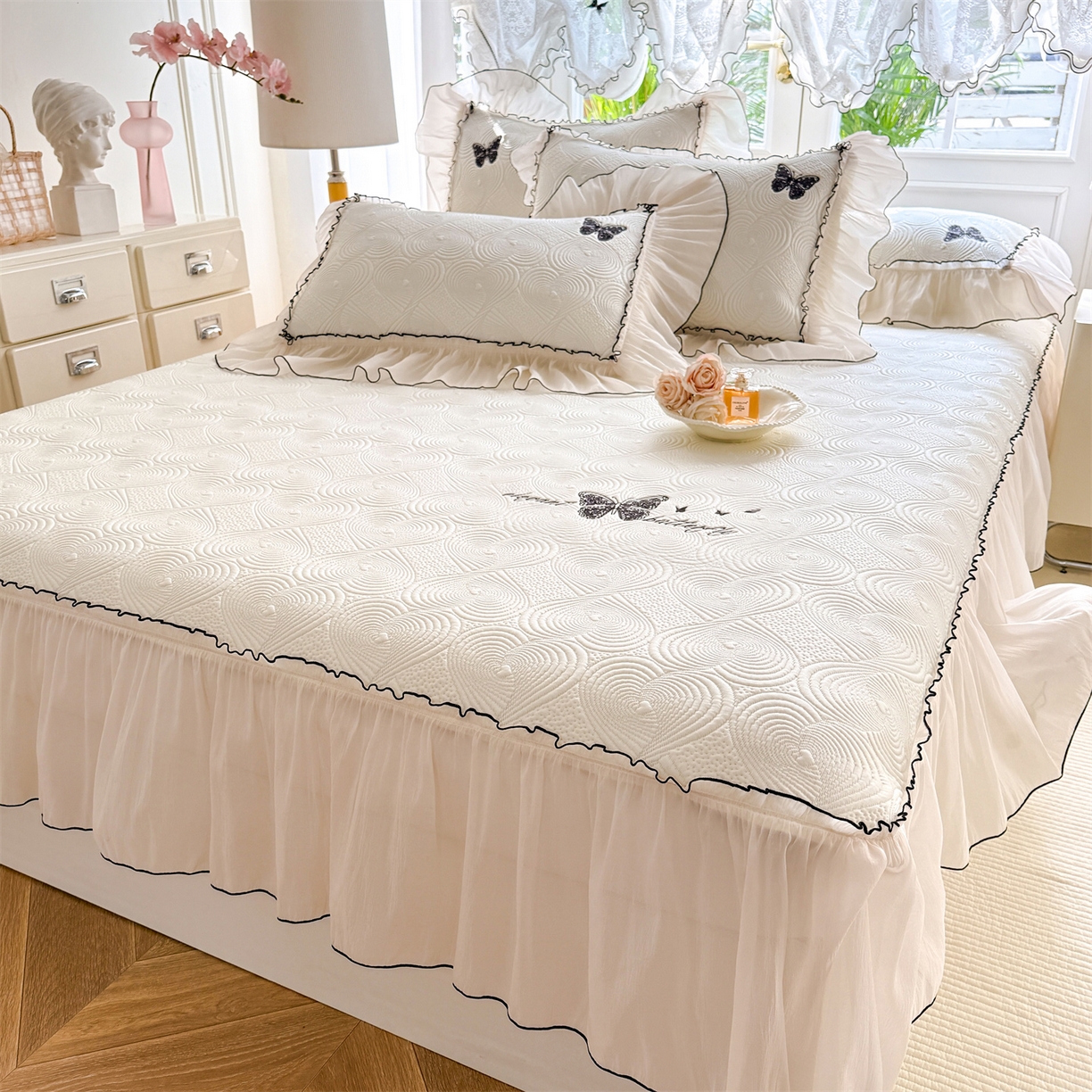 91家纺网 家纺一手货源 找家纺 （总）优贝家纺 2026新款-高克重PE聚乙中分子提花刺绣法式花边复合凉感软席