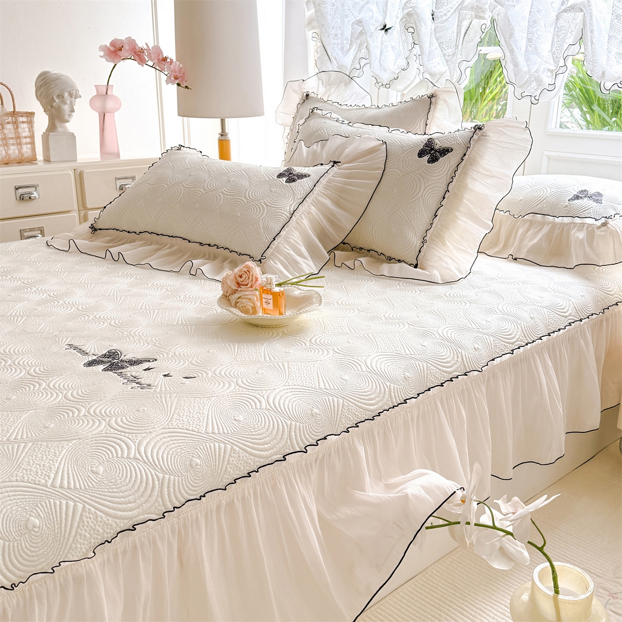 91家纺网 家纺一手货源 找家纺 （总）优贝家纺 2026新款-高克重PE聚乙中分子提花刺绣法式花边复合凉感软席