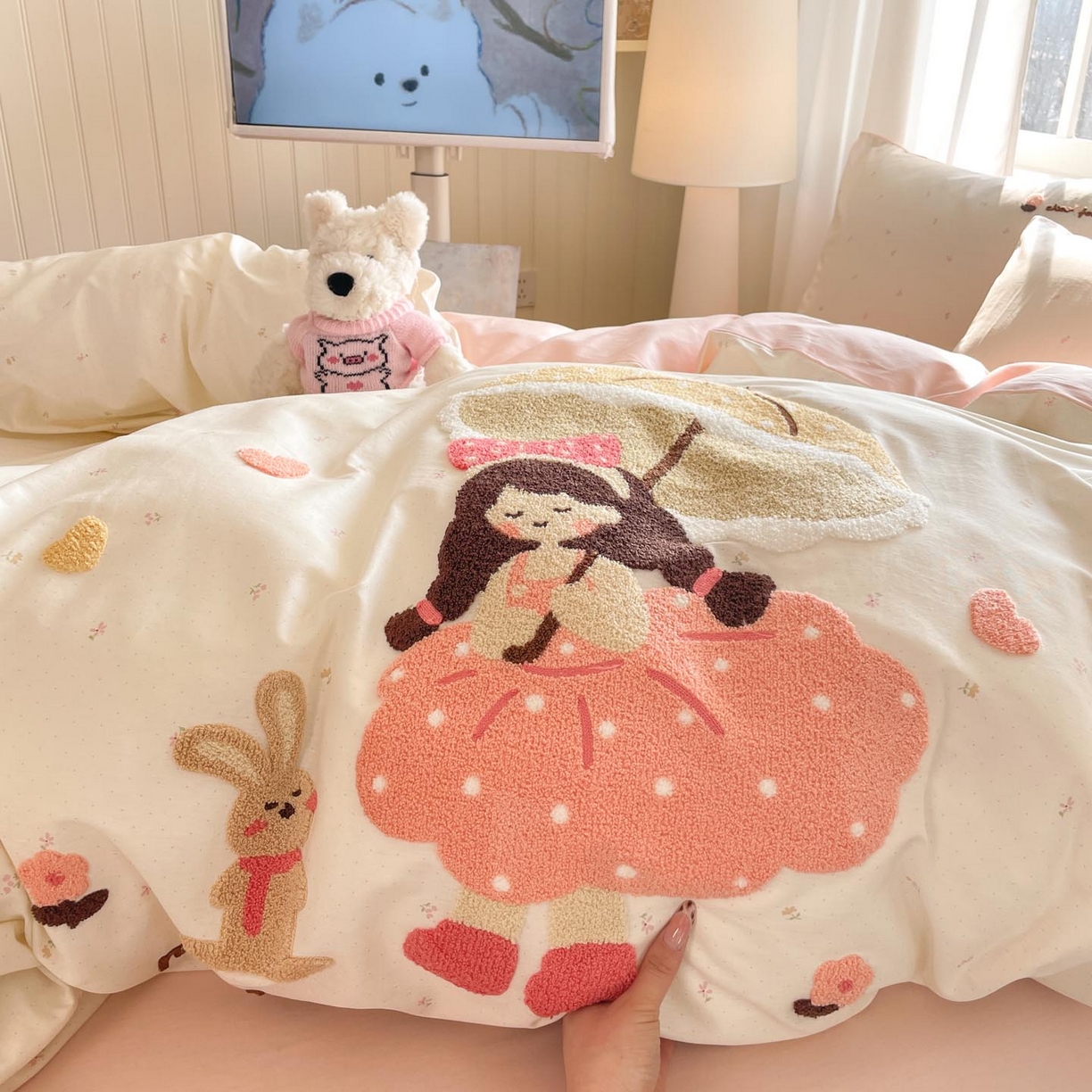 91家纺网 家纺一手货源 找家纺 涵宸家纺 2026新款全棉印花毛巾绣四件套 温柔时光