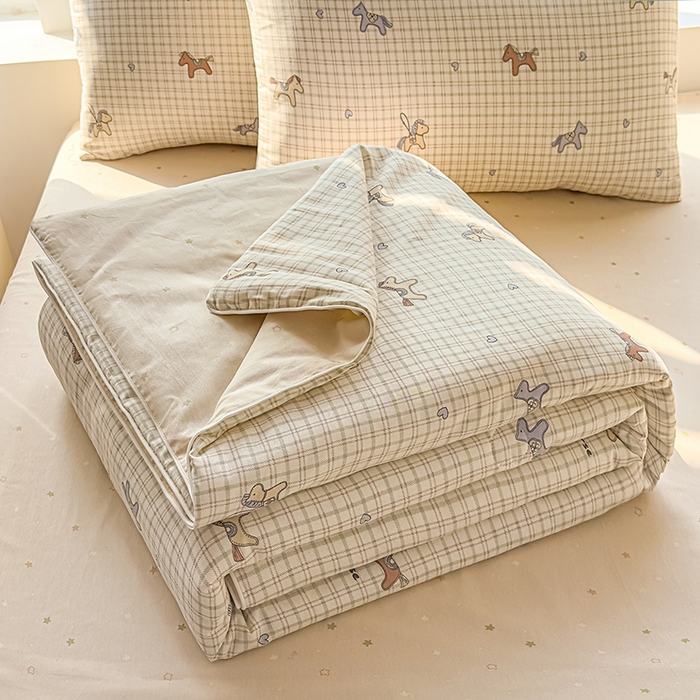 91家纺网 家纺一手货源 找家纺 金喜 2026新款100%里外全棉夏被夏被四件套 马到成功