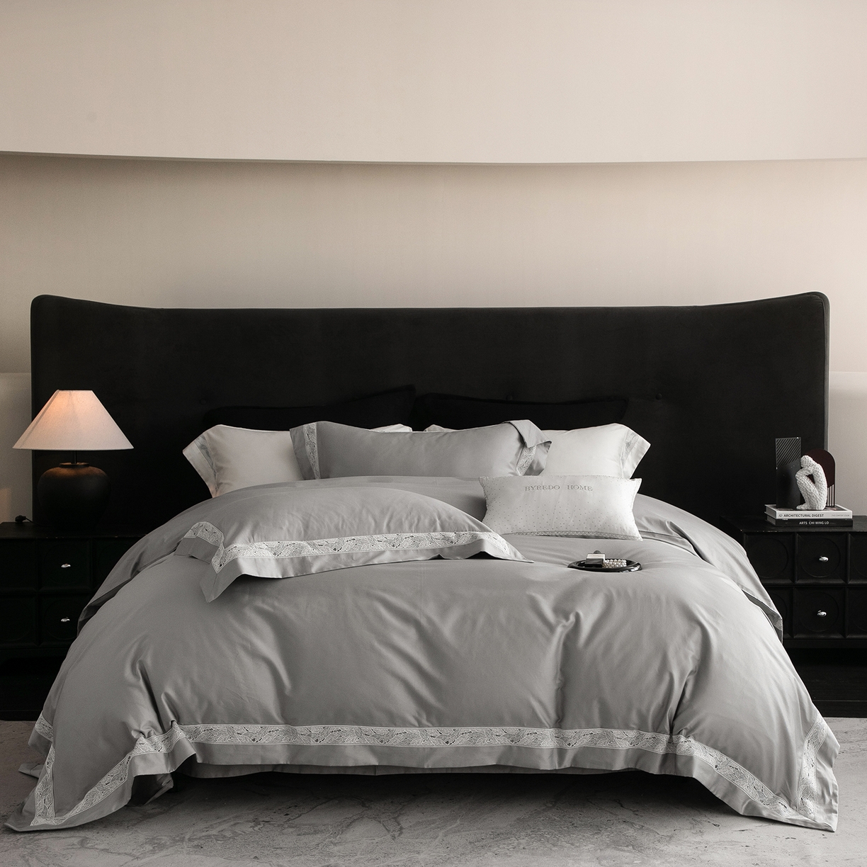 91家纺网 家纺一手货源 找家纺 蕾诺家纺 2026秋冬新品100支高定100S全棉四件套 棉森蔓-高级灰