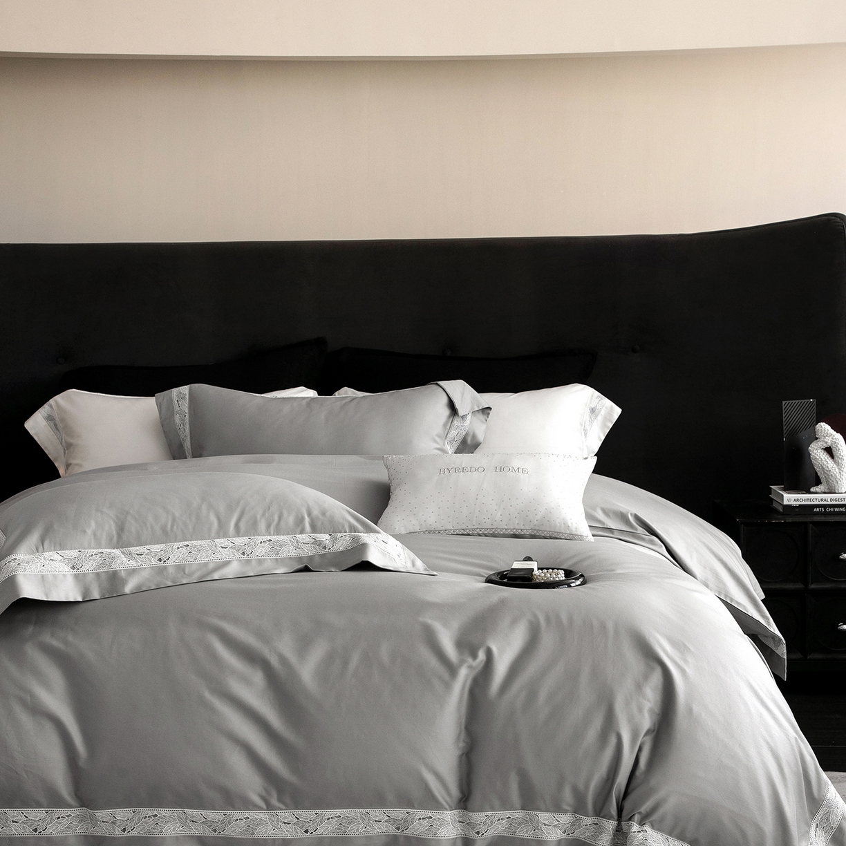 91家纺网 家纺一手货源 找家纺 蕾诺家纺 2026秋冬新品100支高定100S全棉四件套 棉森蔓-高级灰