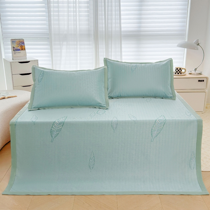 步步高席业 2026新款凉感冰丝凉席枕套-纯色 树叶-绿色