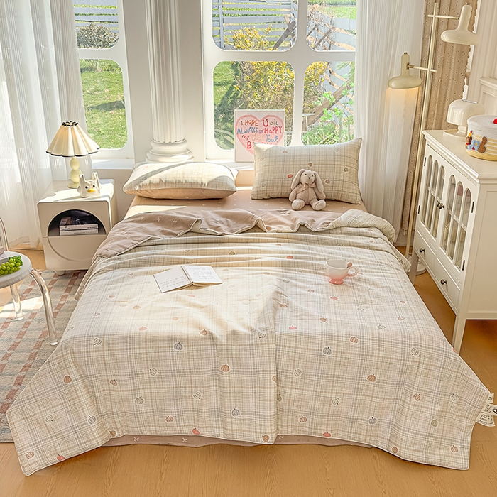 91家纺网 家纺一手货源 找家纺 金喜 2026新款100%里外全棉夏被夏被四件套 南瓜派