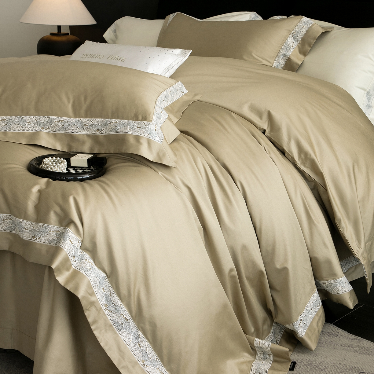 蕾诺家纺 2026秋冬新品100支高定100S全棉四件套 棉森蔓-灰湖绿