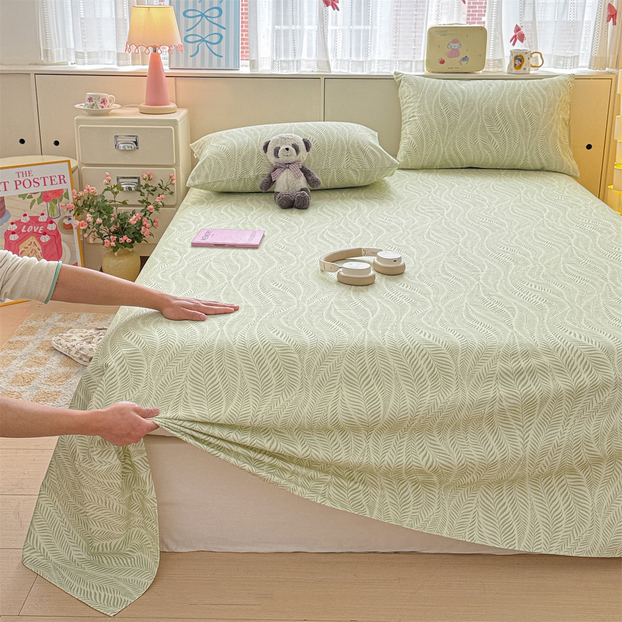 91家纺网 家纺一手货源 找家纺 名兮家居 2026新款全棉A类卡通简约时尚老粗布床单 海草