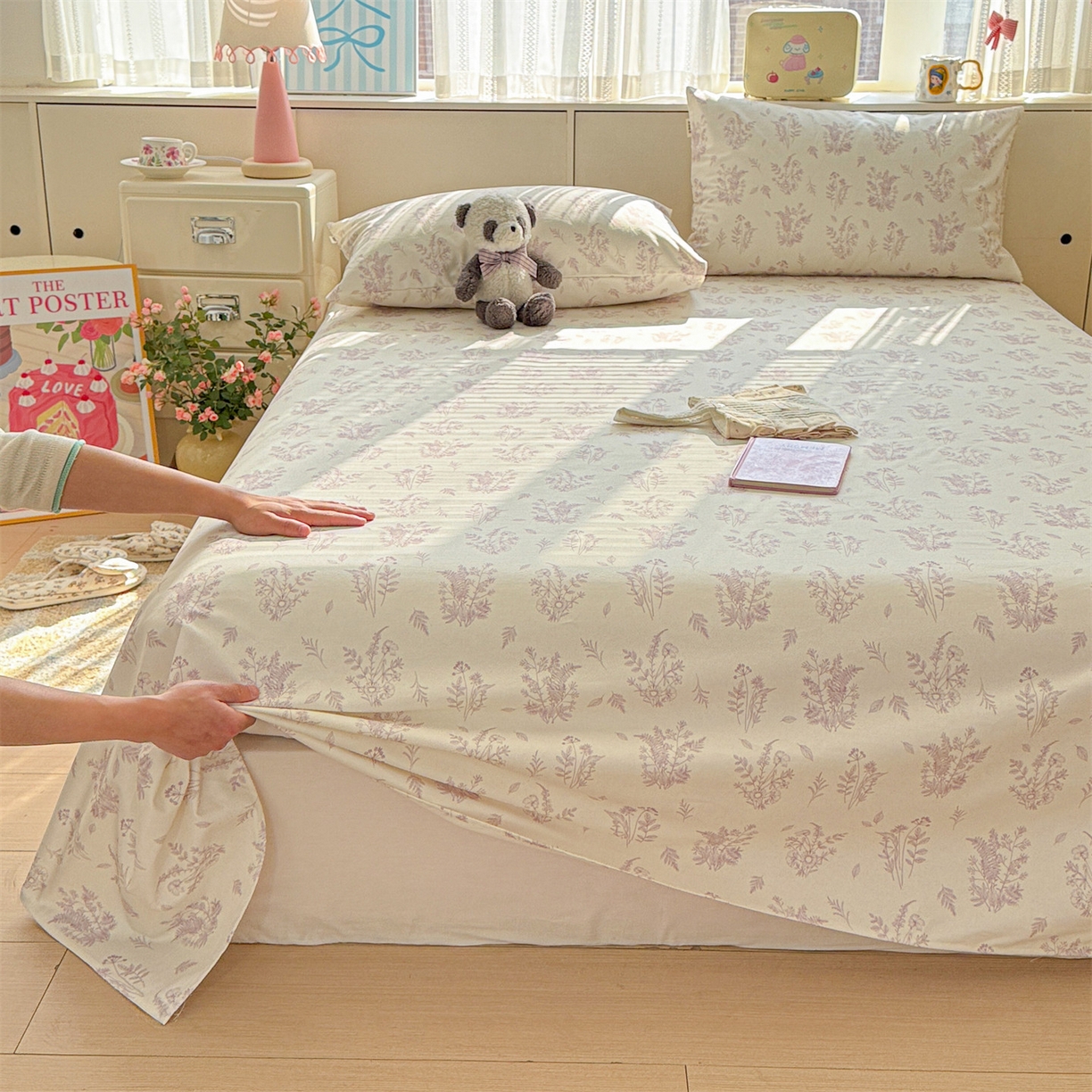 91家纺网 家纺一手货源 找家纺 名兮家居 2026新款全棉A类卡通简约时尚老粗布床单 紫雾