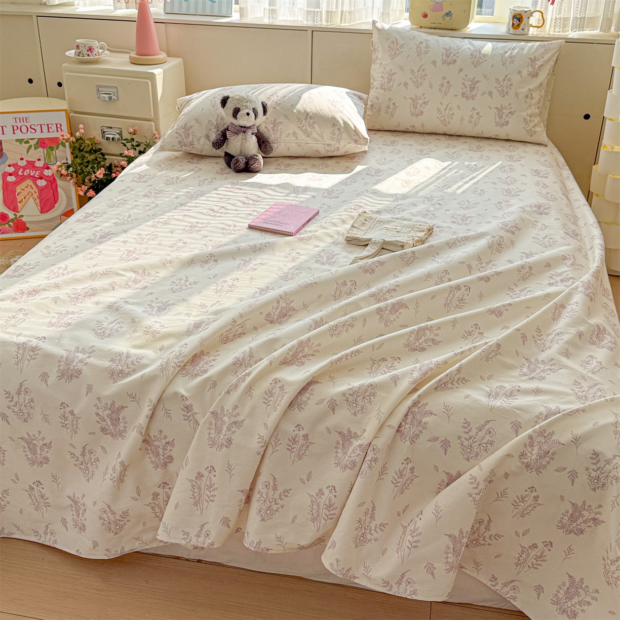 91家纺网 家纺一手货源 找家纺 名兮家居 2026新款全棉A类卡通简约时尚老粗布床单 紫雾