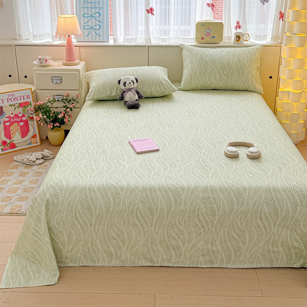 91家纺网 家纺一手货源 找家纺 名兮家居 2026新款全棉A类卡通简约时尚老粗布床单 海草