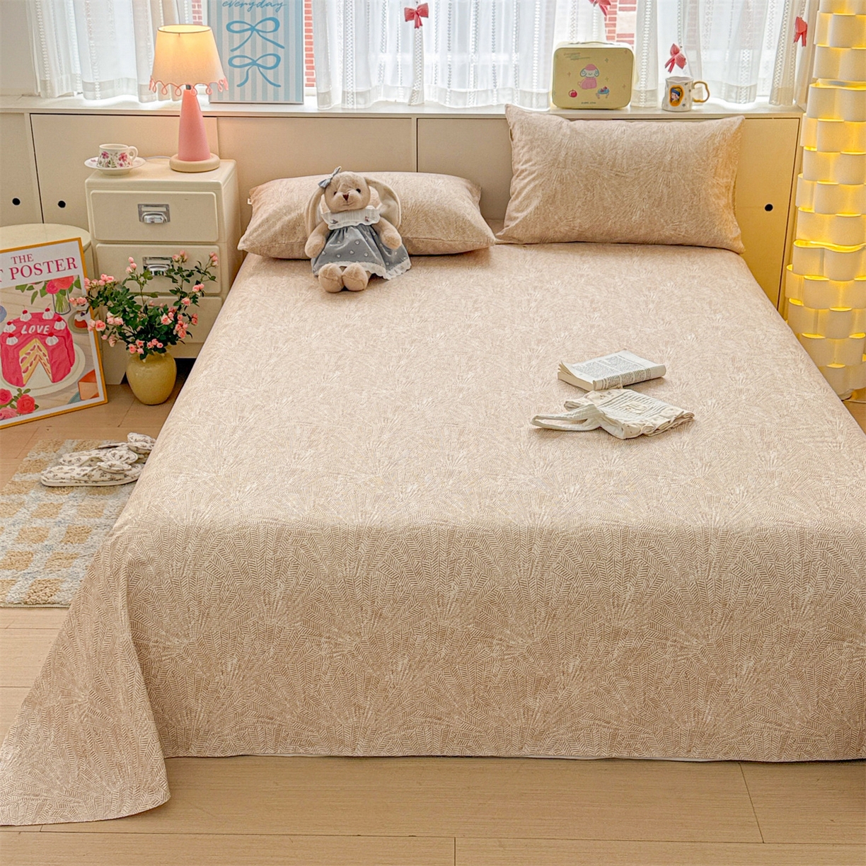 91家纺网 家纺一手货源 找家纺 名兮家居 2026新款全棉A类卡通简约时尚老粗布床单 麦浪织纹