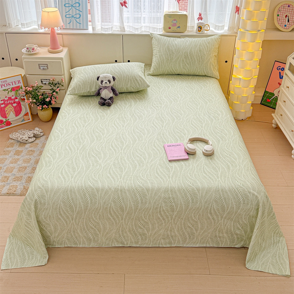 名兮家居 2026新款全棉A类卡通简约时尚老粗布床单 海草