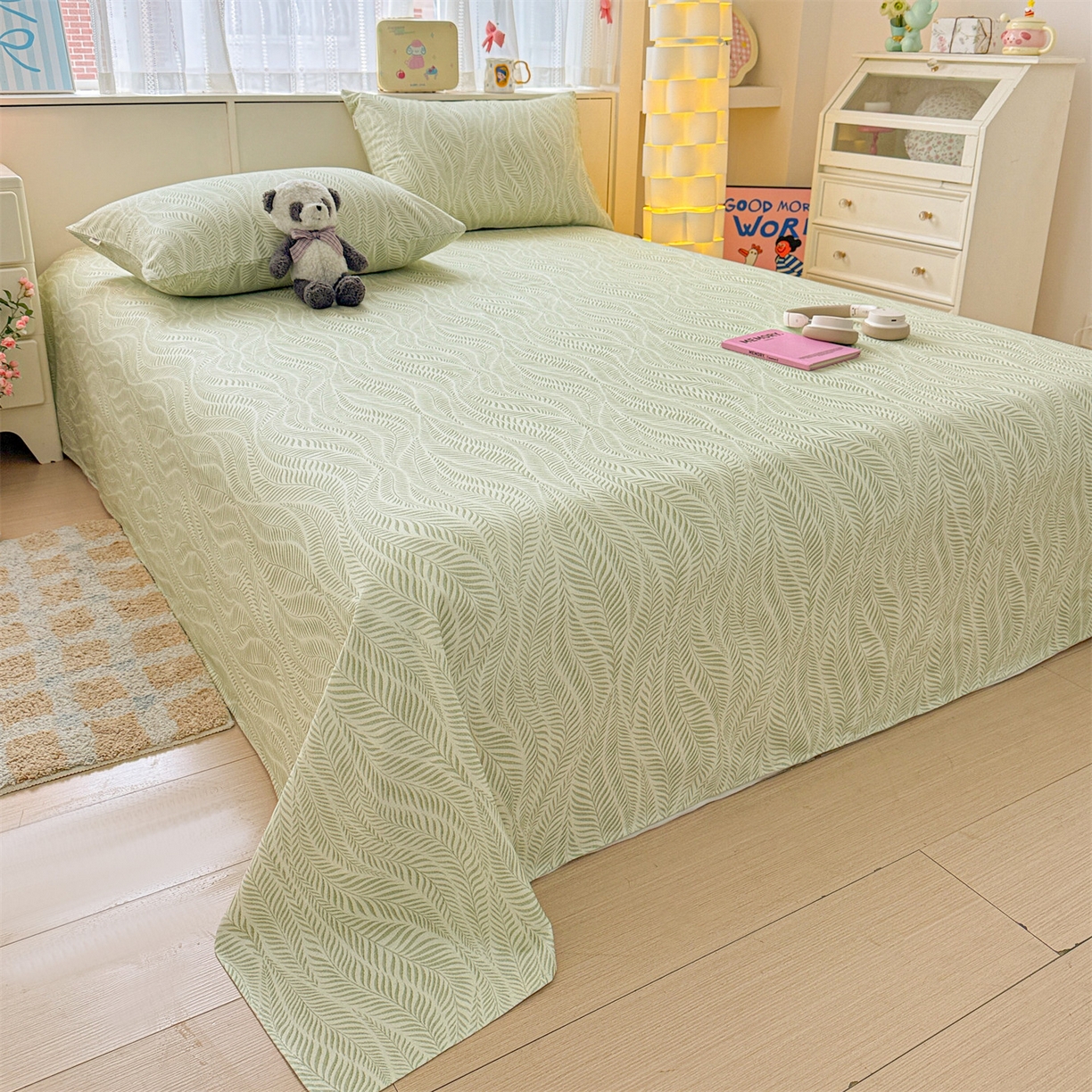 91家纺网 家纺一手货源 找家纺 名兮家居 2026新款全棉A类卡通简约时尚老粗布床单 海草