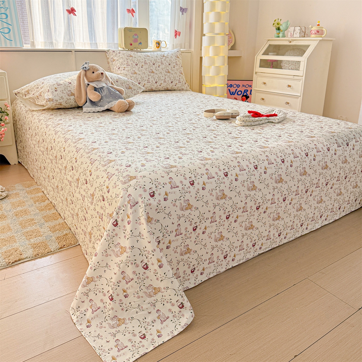 91家纺网 家纺一手货源 找家纺 名兮家居 2026新款全棉A类卡通简约时尚老粗布床单 森林舞会