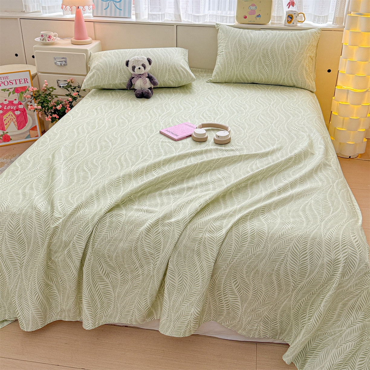 91家纺网 家纺一手货源 找家纺 名兮家居 2026新款全棉A类卡通简约时尚老粗布床单 海草