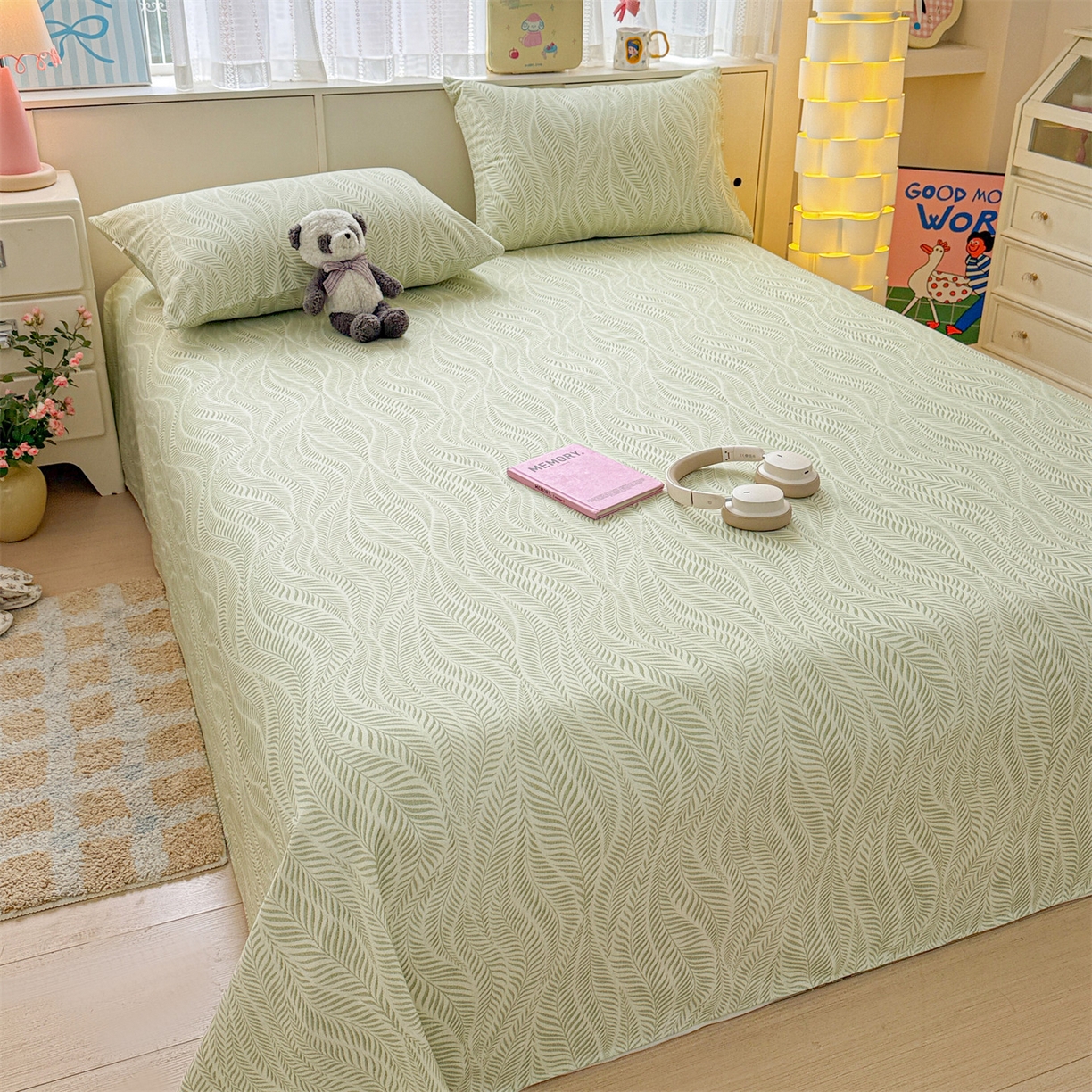 91家纺网 家纺一手货源 找家纺 名兮家居 2026新款全棉A类卡通简约时尚老粗布床单 海草