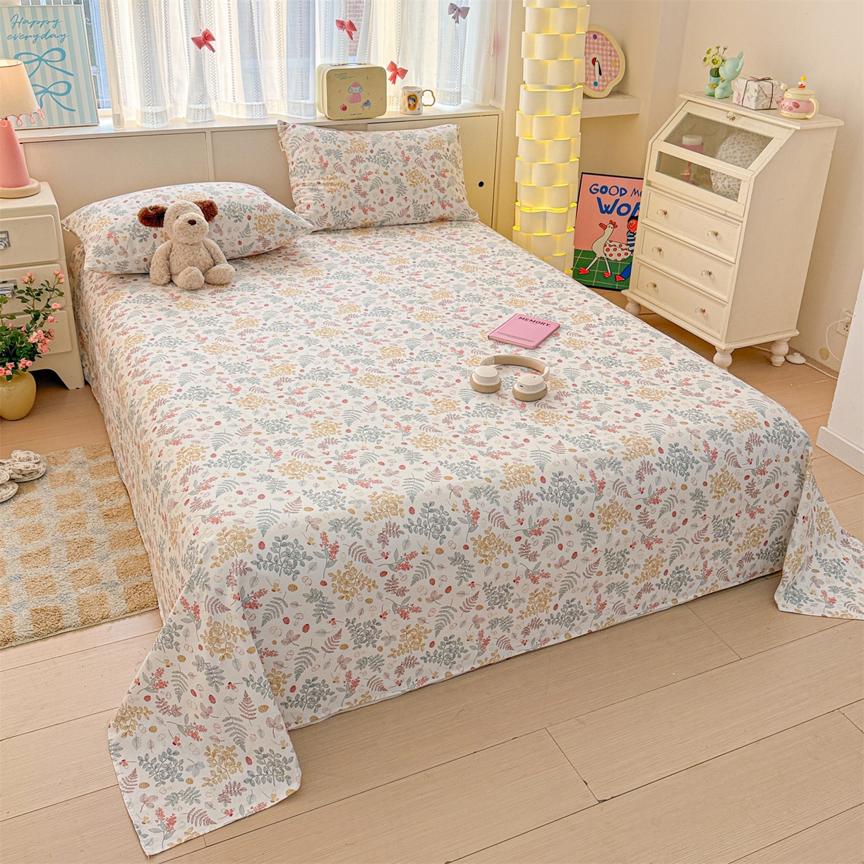 91家纺网 家纺一手货源 找家纺 名兮家居 2026新款全棉A类卡通简约时尚老粗布床单 叶语红果