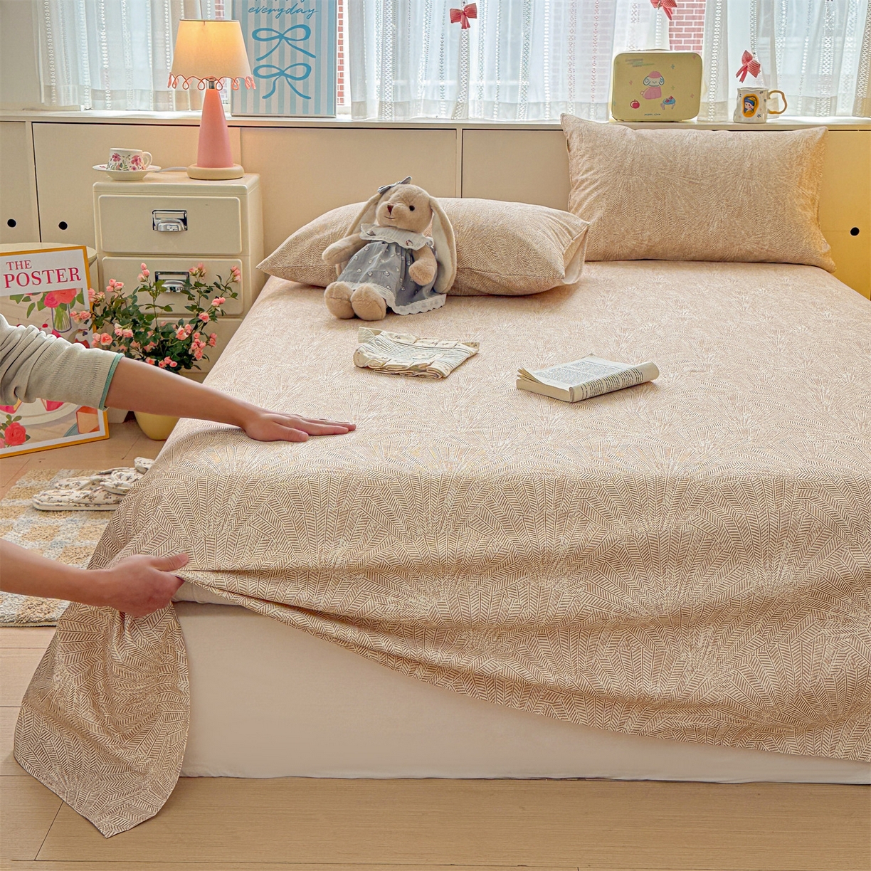 91家纺网 家纺一手货源 找家纺 名兮家居 2026新款全棉A类卡通简约时尚老粗布床单 麦浪织纹