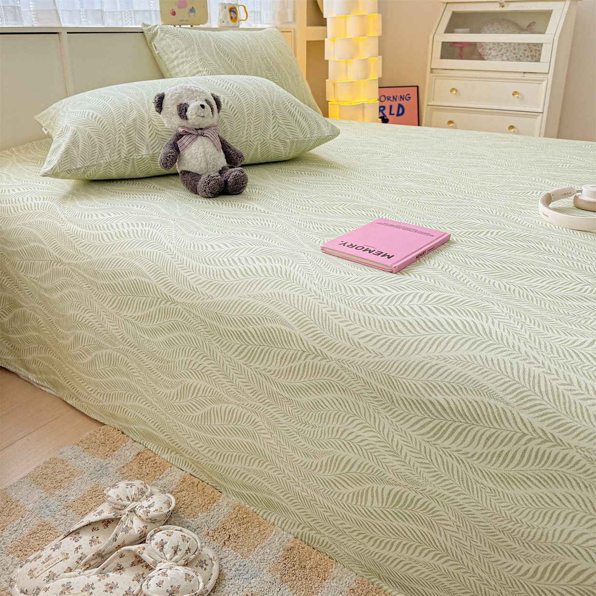 91家纺网 家纺一手货源 找家纺 名兮家居 2026新款全棉A类卡通简约时尚老粗布床单 海草