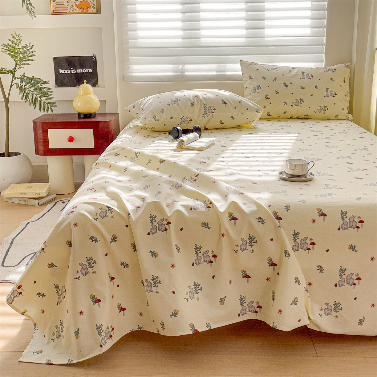 91家纺网 家纺一手货源 找家纺 名兮家居 2026新款全棉A类卡通简约时尚老粗布床单 花兔兔