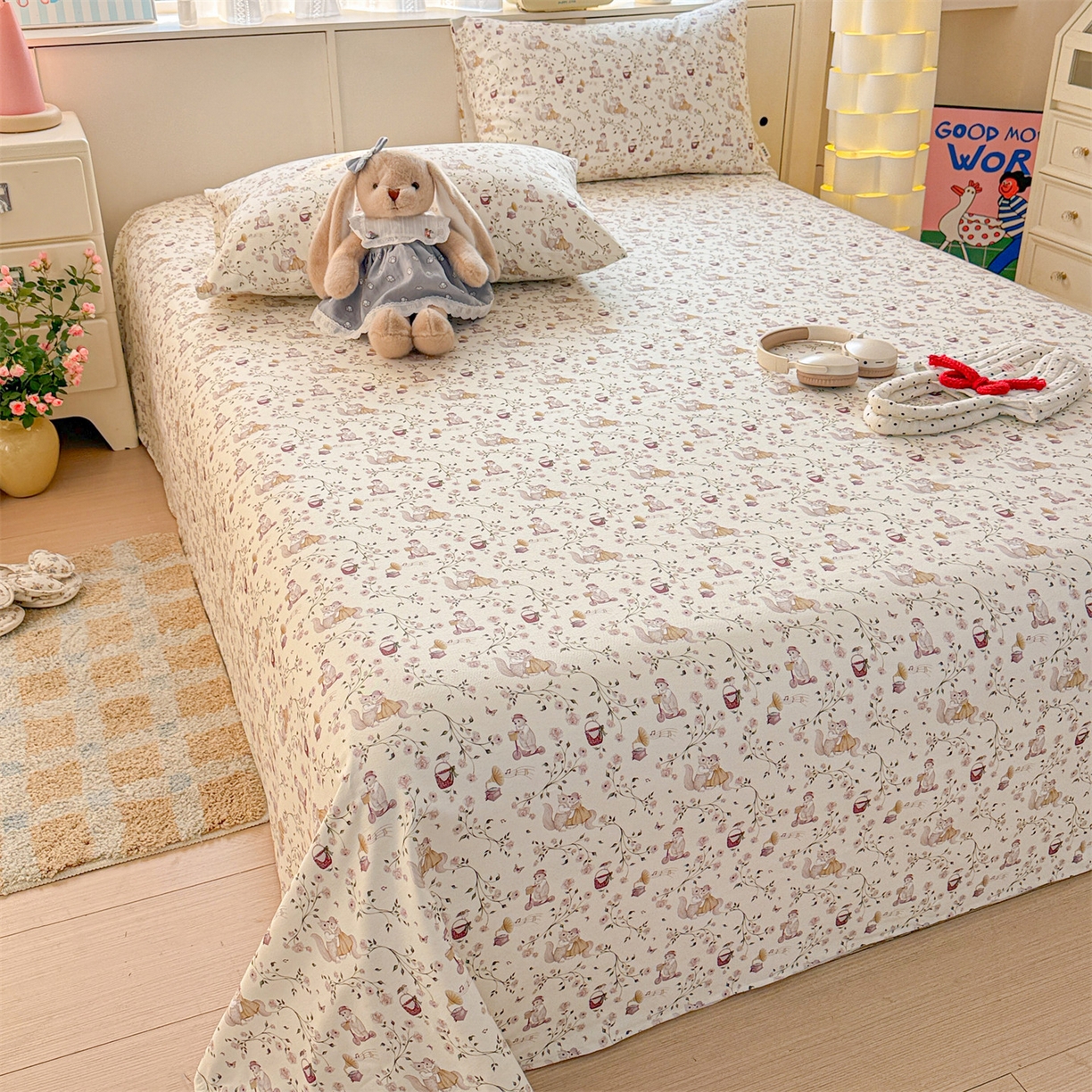 91家纺网 家纺一手货源 找家纺 名兮家居 2026新款全棉A类卡通简约时尚老粗布床单 森林舞会