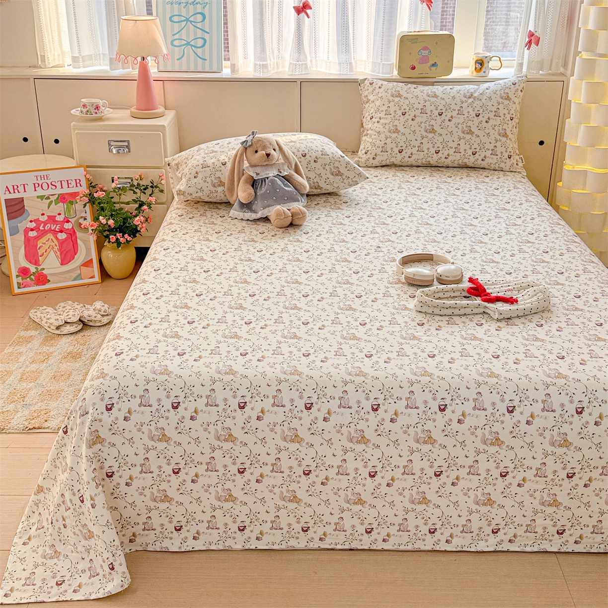 91家纺网 家纺一手货源 找家纺 名兮家居 2026新款全棉A类卡通简约时尚老粗布床单 森林舞会