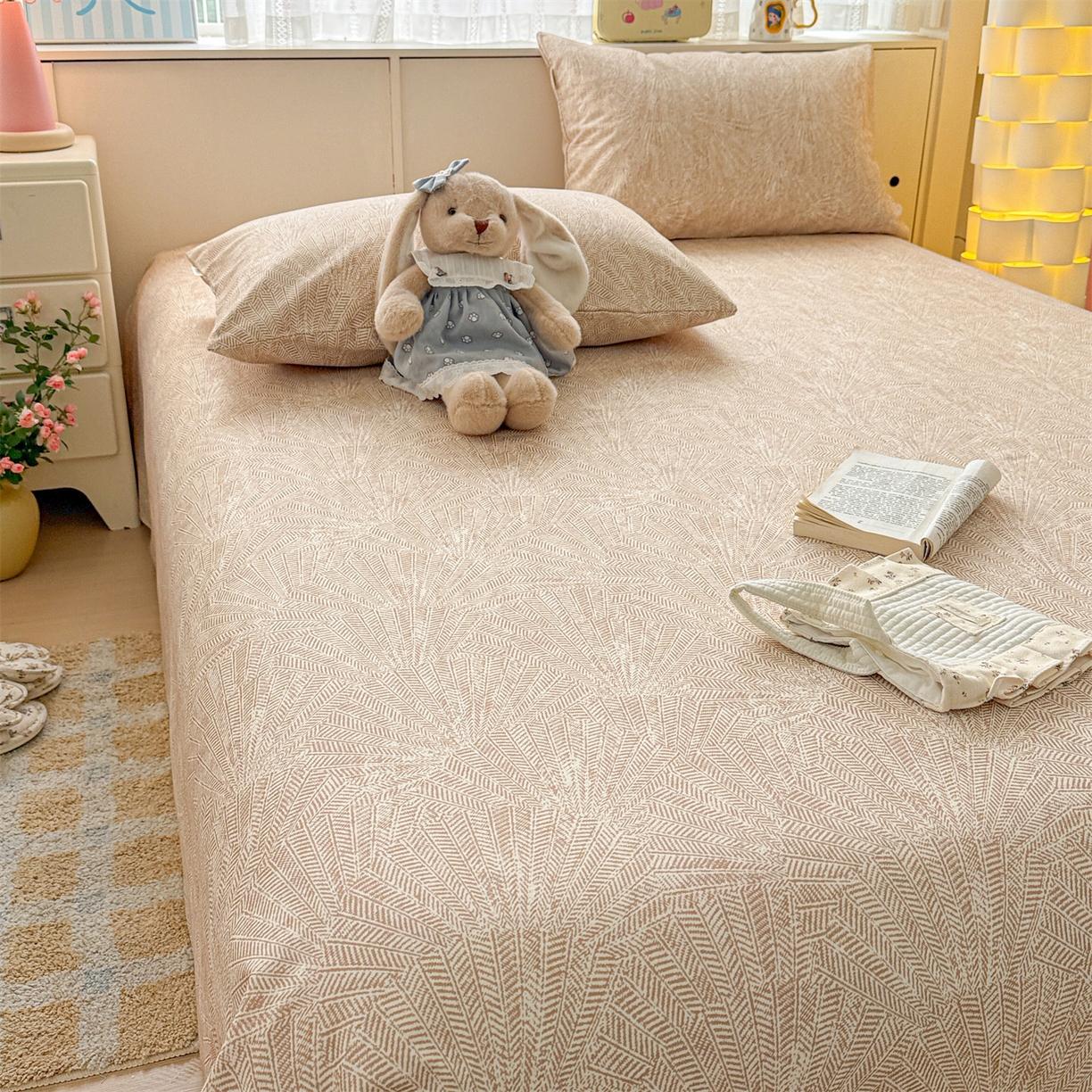 91家纺网 家纺一手货源 找家纺 名兮家居 2026新款全棉A类卡通简约时尚老粗布床单 麦浪织纹