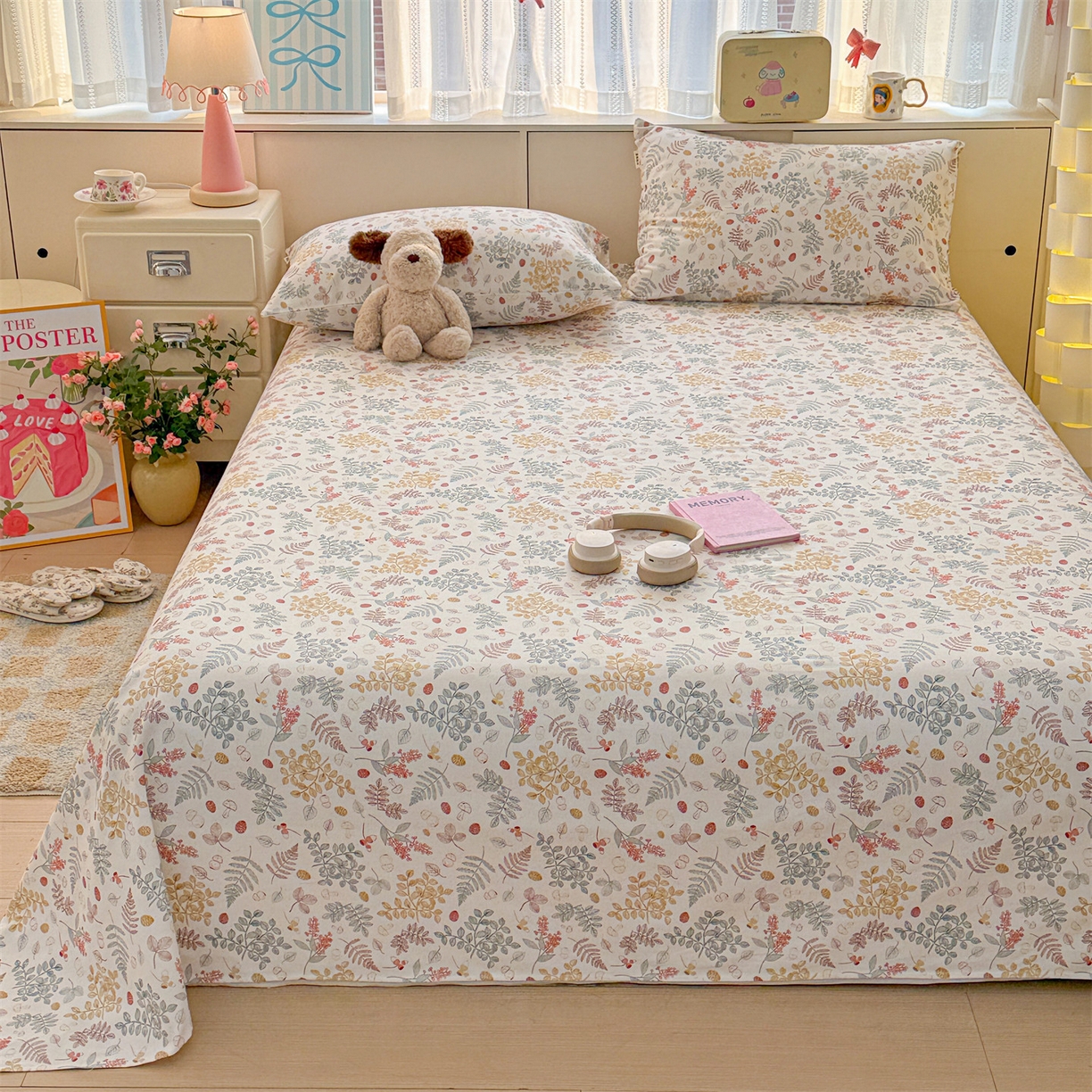 91家纺网 家纺一手货源 找家纺 名兮家居 2026新款全棉A类卡通简约时尚老粗布床单 叶语红果