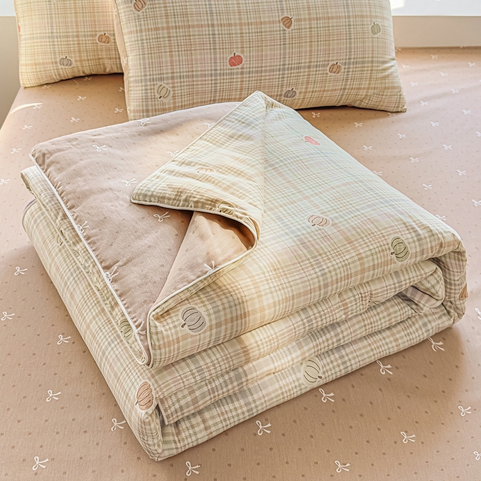 91家纺网 家纺一手货源 找家纺 金喜 2026新款100%里外全棉夏被夏被四件套 南瓜派