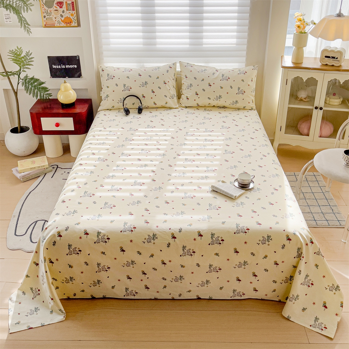 名兮家居 2026新款全棉A类卡通简约时尚老粗布床单 花兔兔