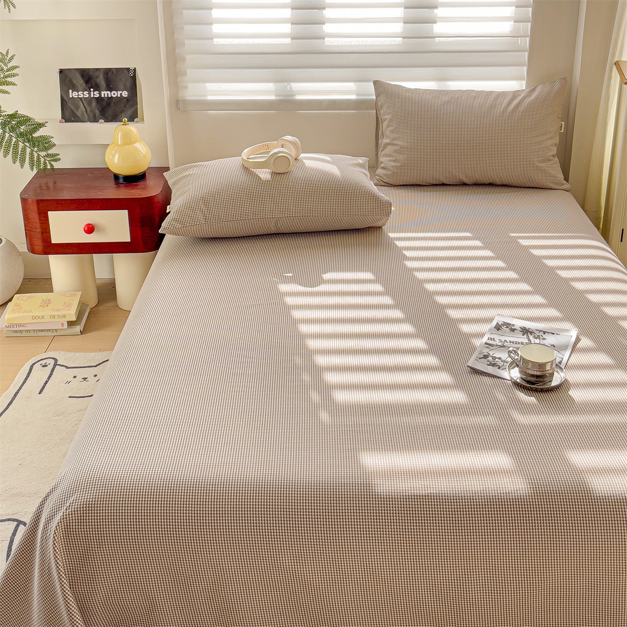 91家纺网 家纺一手货源 找家纺 名兮家居 2026新款全棉A类卡通简约时尚老粗布床单 千鸟格