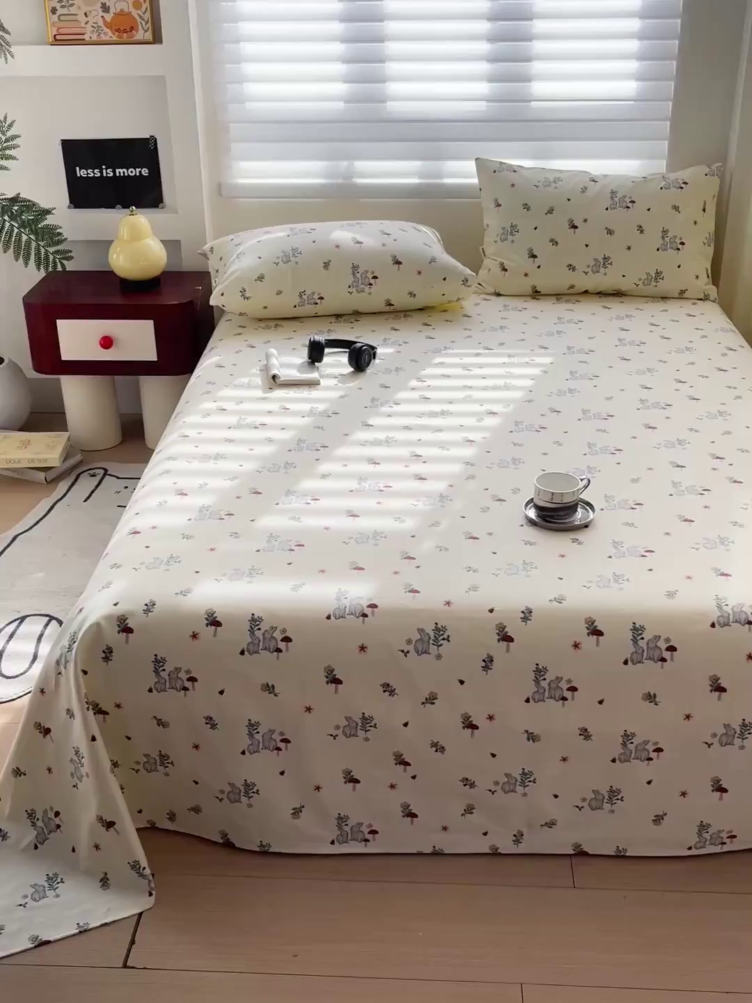 91家纺网 家纺一手货源 找家纺 名兮家居 2026新款全棉A类卡通简约时尚老粗布床单 花兔兔