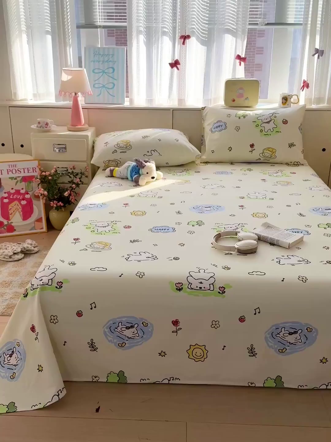 91家纺网 家纺一手货源 找家纺 名兮家居 2026新款全棉A类卡通简约时尚老粗布床单 休闲时光